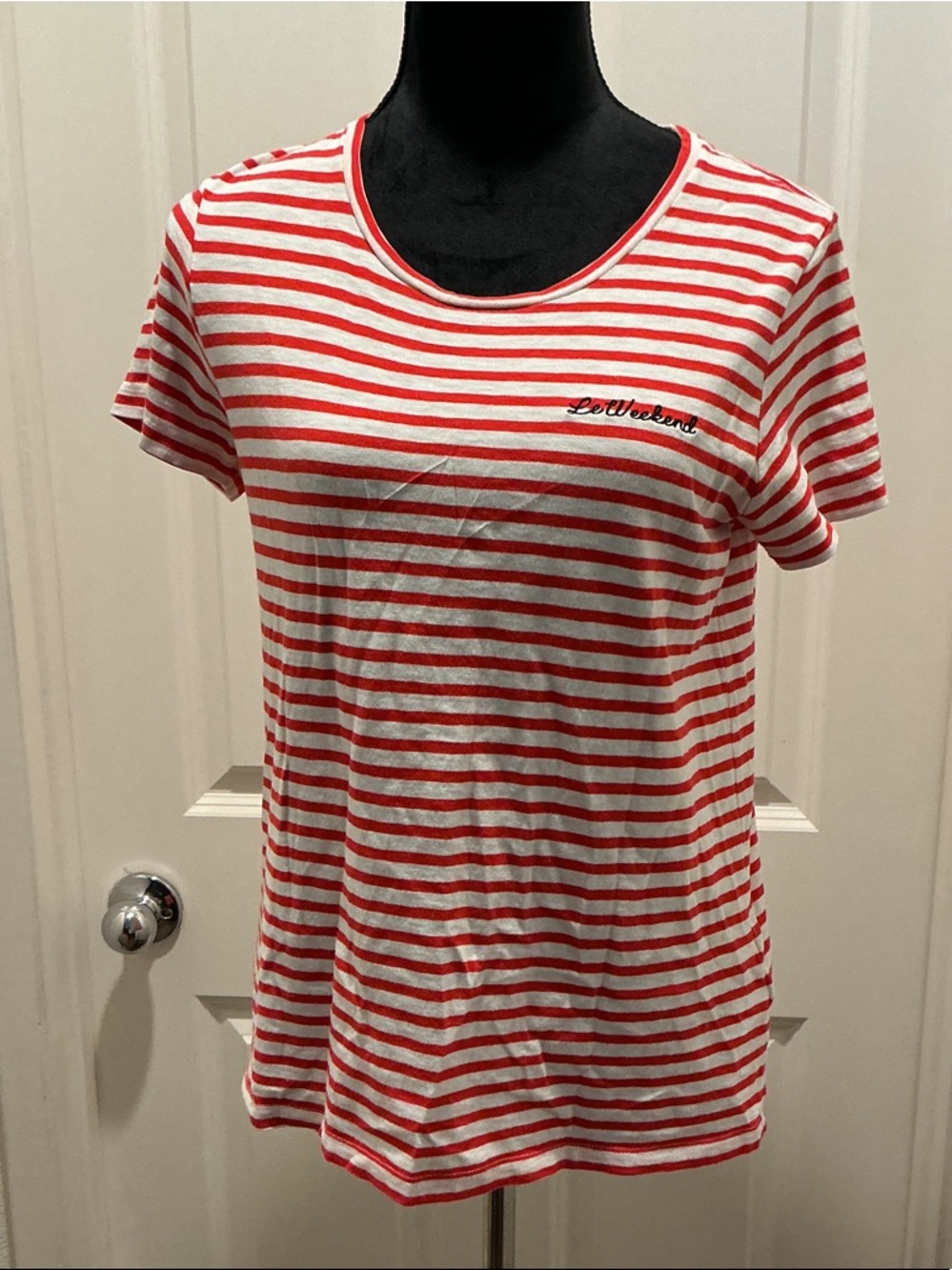J Crew Red & White Striped Le Weekend Short-Sleeve Tee